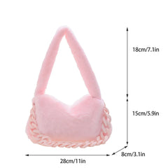Pink Plush Soft Handbag Women's Bag Winter Chain Bags For Ladies Faux Fur