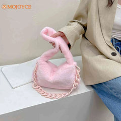 Pink Plush Soft Handbag Women's Bag Winter Chain Bags For Ladies Faux Fur