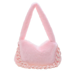 Pink Plush Soft Handbag Women's Bag Winter Chain Bags For Ladies Faux Fur