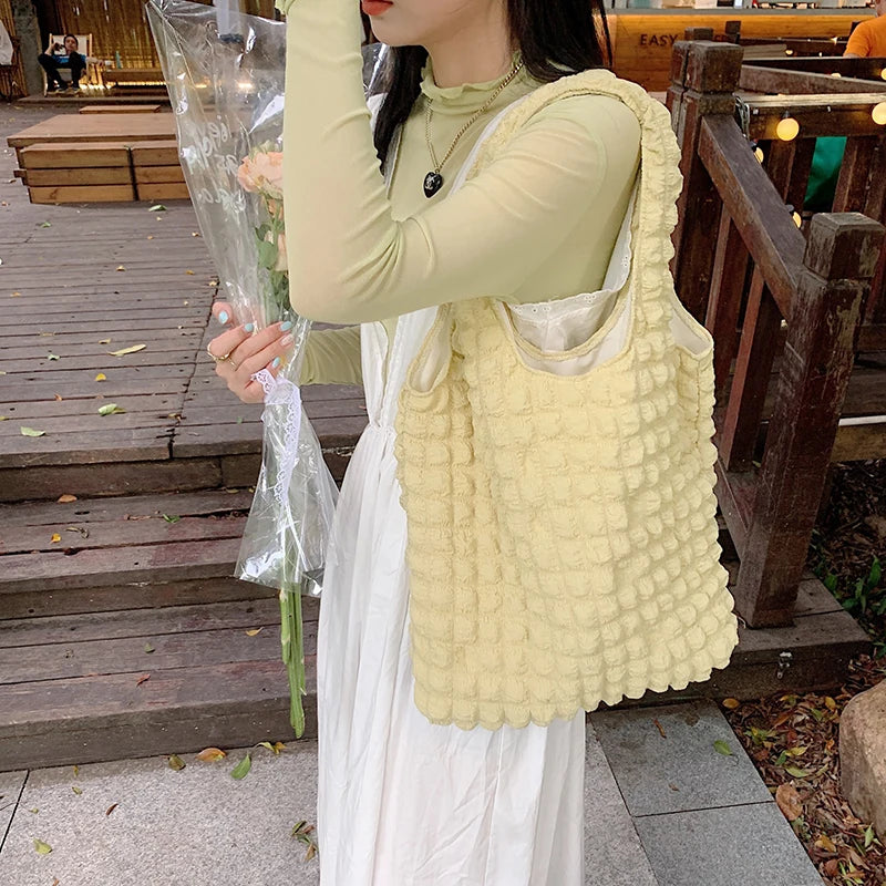Pleated Shoulder Bag Large Capacity Tote