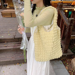 Pleated Shoulder Bag Large Capacity Tote