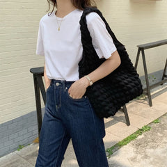 Pleated Shoulder Bag for Women Large Capacity Underarm Bag