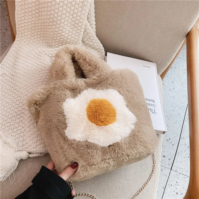 Plush Bag Women Messenger Bag Chain Plush Bucket Crossbody Bags Winter