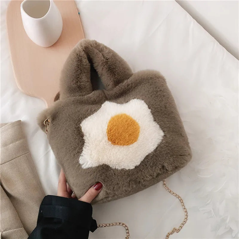Plush Bag Women Messenger Bag Chain Plush Bucket Crossbody Bags Winter