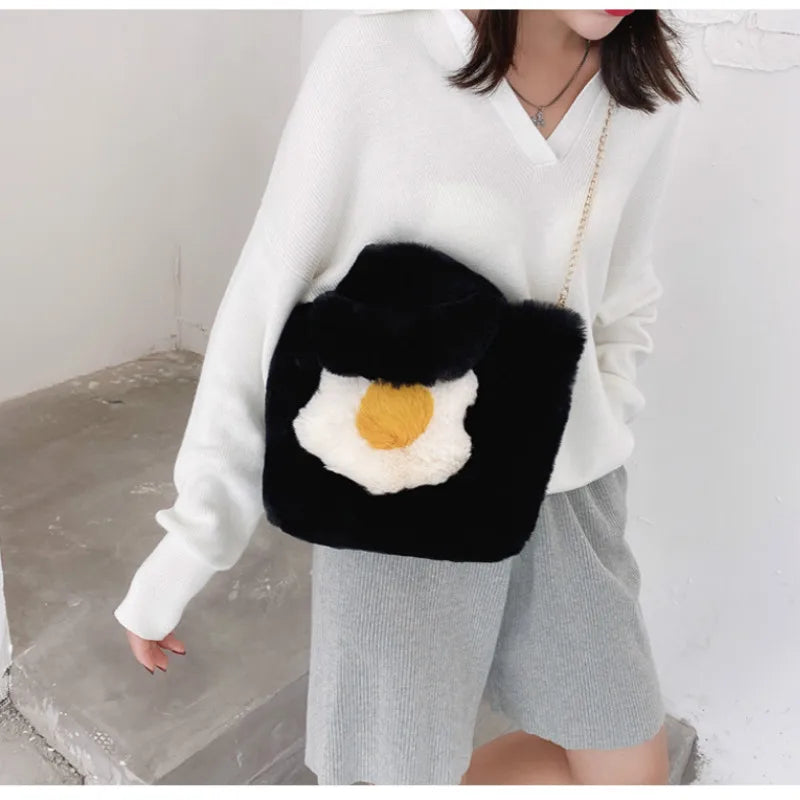 Plush Bag Women Messenger Bag Chain Plush Bucket Crossbody Bags Winter