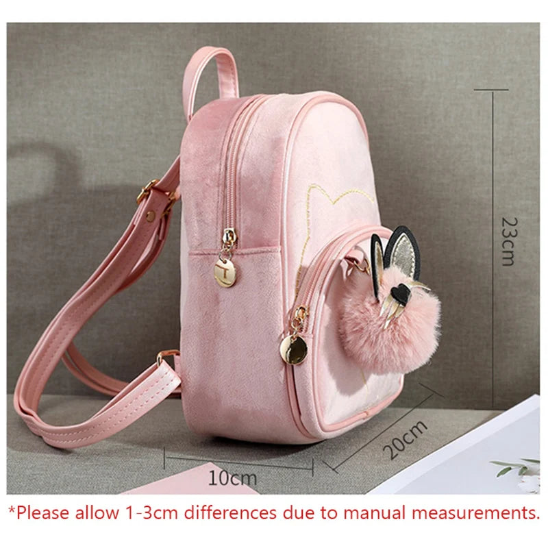 Plush Ball Kid Mini Backpack Kindergarten Schoolbag Baby Bowknot Handbag