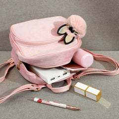 Plush Ball Kid Mini Backpack Kindergarten Schoolbag Baby Bowknot Handbag