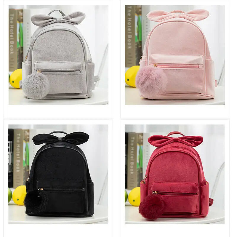 Plush Ball Kid Mini Backpack Kindergarten Schoolbag Baby Bowknot Handbag