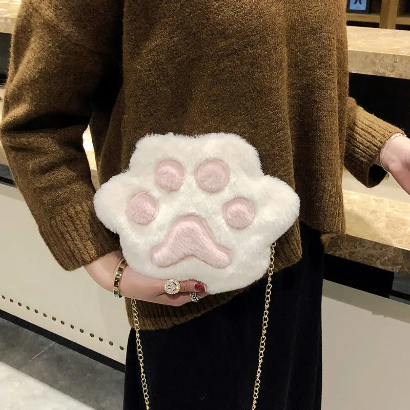 Cat Paw Purse Fluffy Bag Mobile Phone Wallet Fur Shoulder Bag