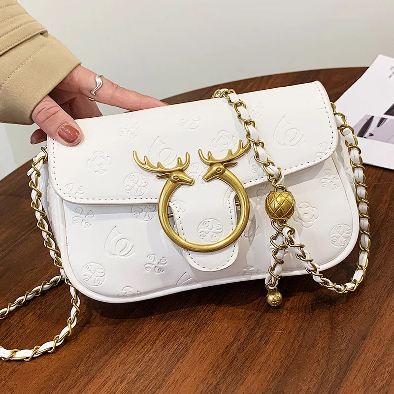 Deer Lock Chain Messenger Bag Ladies Handbags Crossbody Bags
