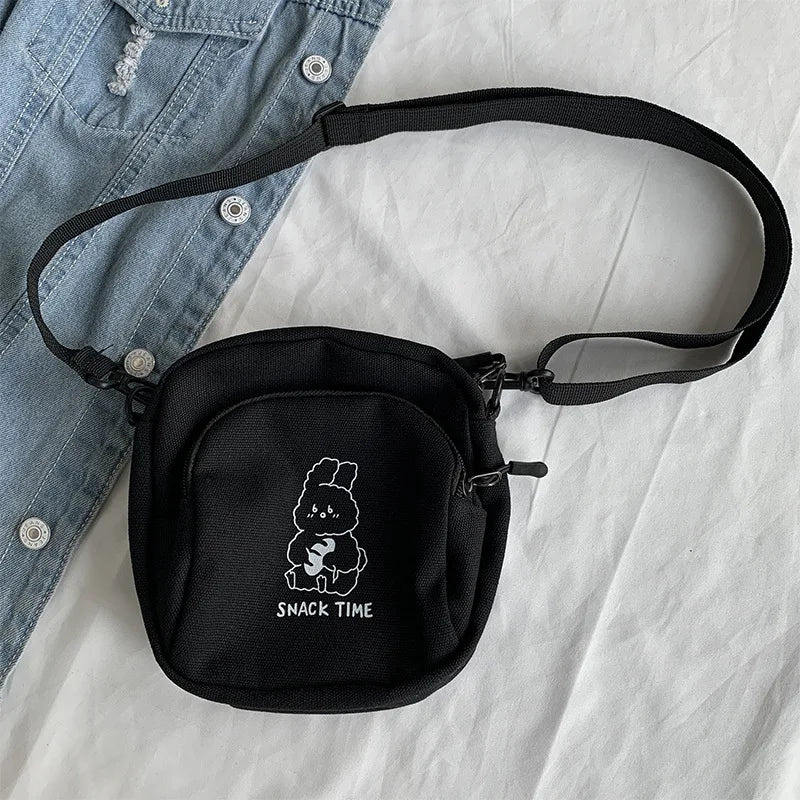 Rabbit Canvas Crossbody Bag Women Small Casual Student Girls Messenger Bags