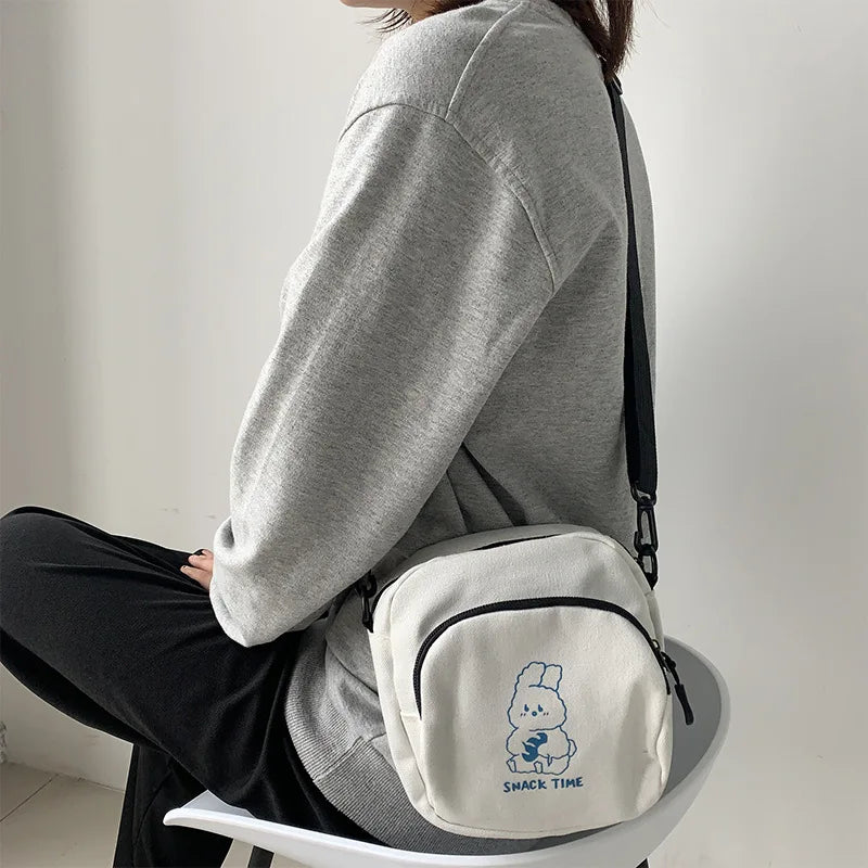 Rabbit Canvas Crossbody Bag Women Small Casual Student Girls Messenger Bags