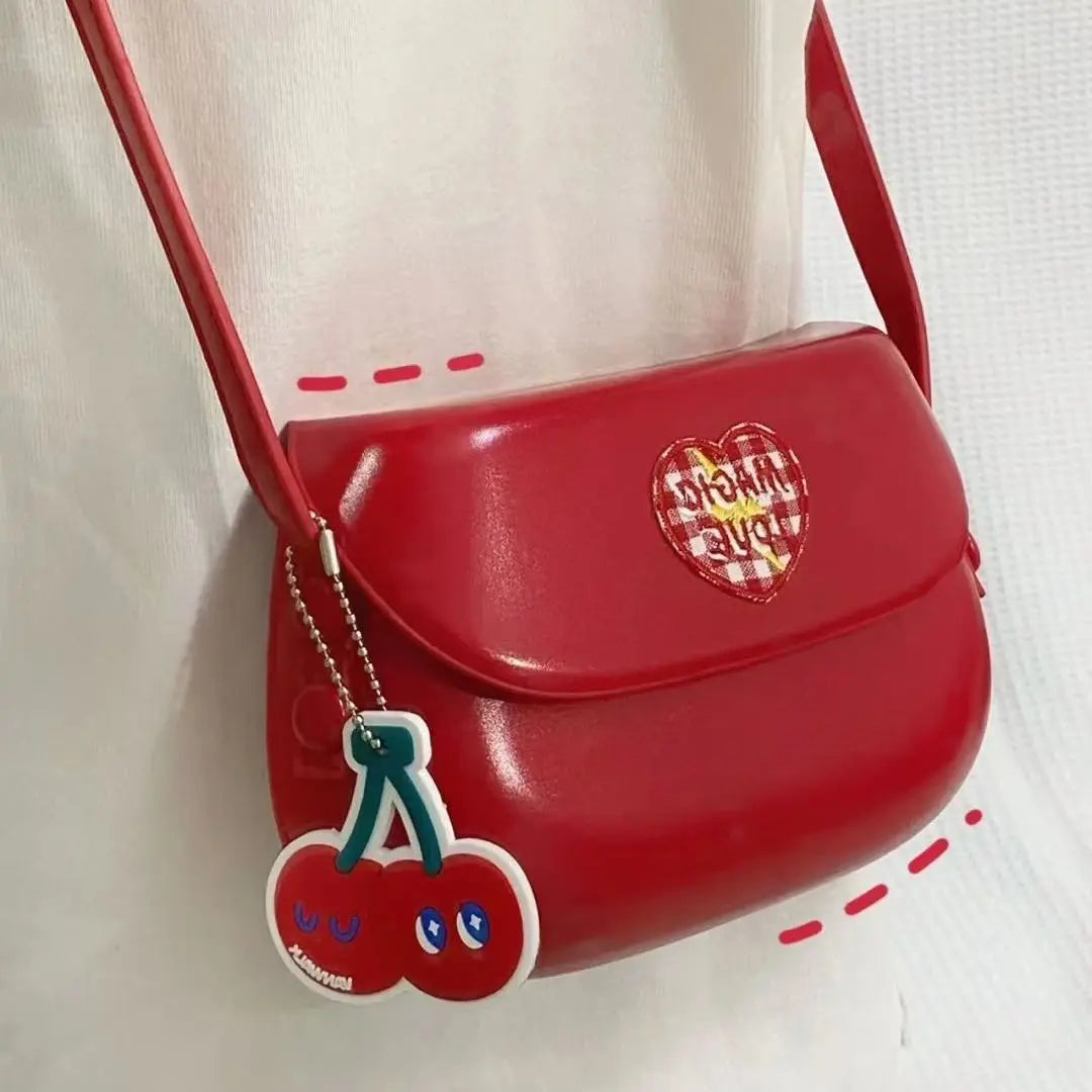Red Cherries Vintage Embroidery Saddle Bag Messenger Bag
