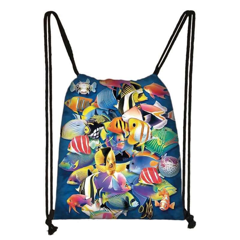 Sea Animal Turtle Octopus Shark Backpack Women Canvas Shoulder Bags