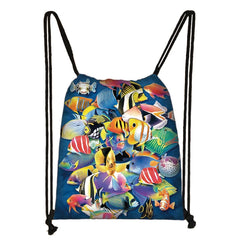 Sea Animal Turtle Octopus Shark Backpack Women Canvas Shoulder Bags