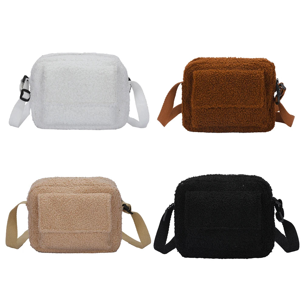 Vintage Lamb Wool Shoulder Bag for Women
