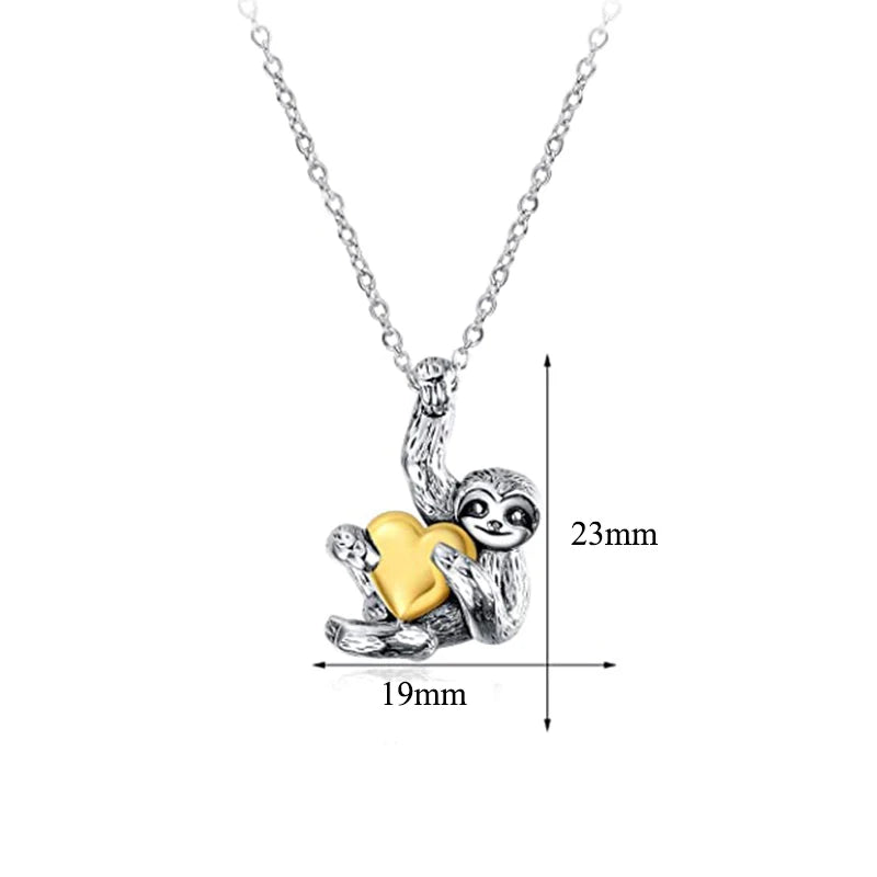 Silver Small Sloth Pendant Necklace Heart Sloth Necklaces For Women Girls