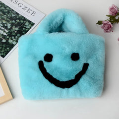 Smiley Face Women Plush Shoulder Bag Soft Faux Fur Ladies Chain Messenger Bags