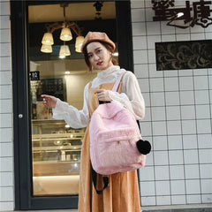 Soft Faux Fur Backpack Winter Plush Rucksack Pink Mochila