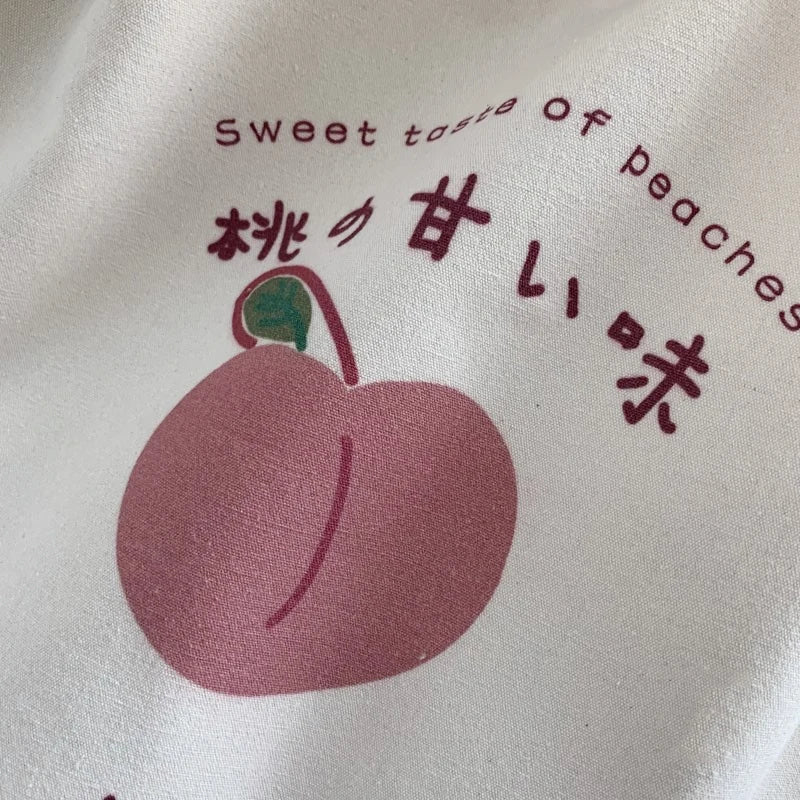Strawberry Tote Bag Peach Print Eco Shoulder Bags