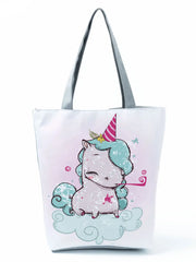 Unicorn Printed Handbags Cartoon High Capacity Eco Reusable Shopping Bag