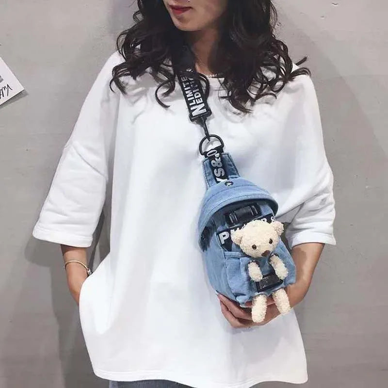 Sweet Bear Waist Bag Casual Denim Belt Bag for Women