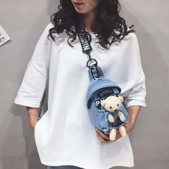 Sweet Bear Waist Bag Casual Denim Belt Bag for Women
