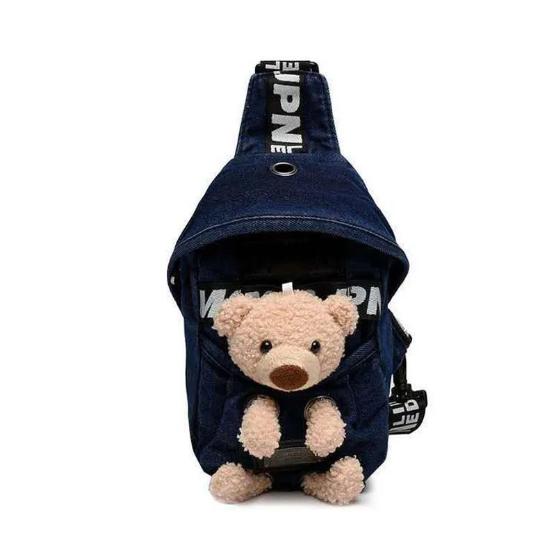 Sweet Bear Waist Bag Casual Denim Belt Bag for Women
