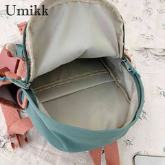 Women Cartoon Printing Rucksack Contrast Knapsack Girls Schoolbags