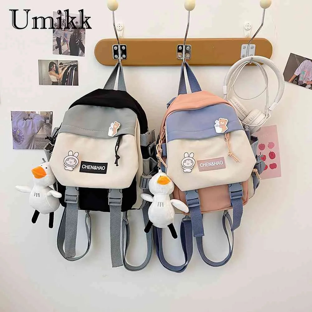 Women Cartoon Printing Rucksack Contrast Knapsack Girls Schoolbags