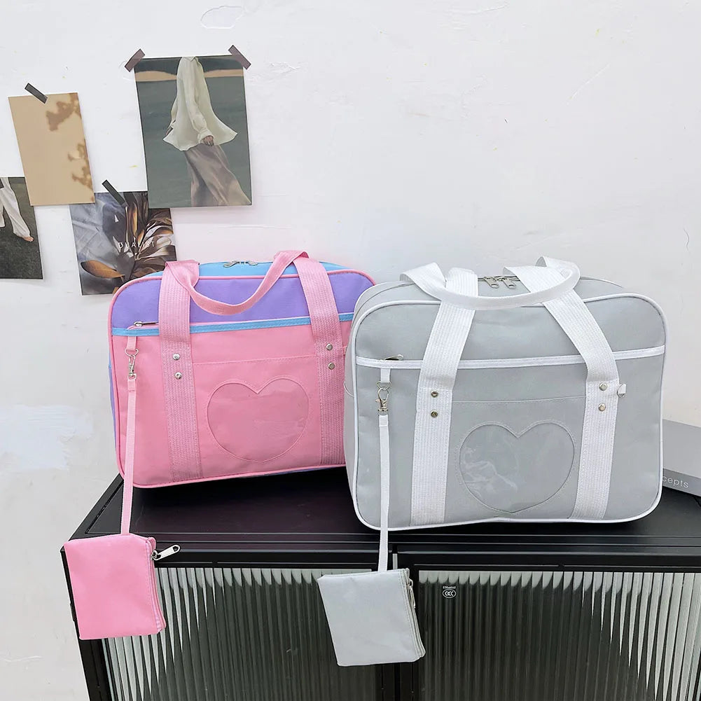 Women Large Canvas Heart Patchwork Shoulder Bag