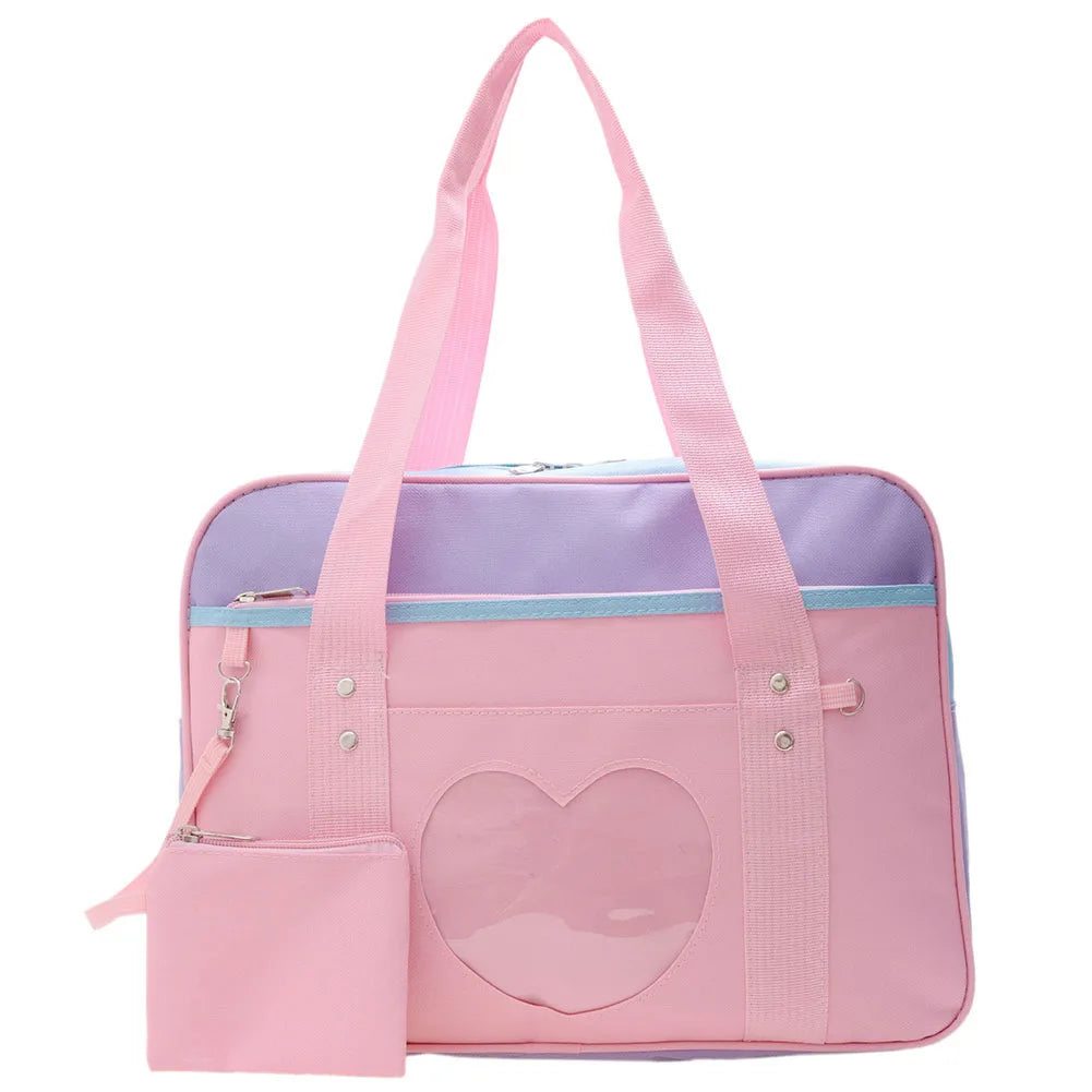 Women Large Canvas Heart Patchwork Shoulder Bag