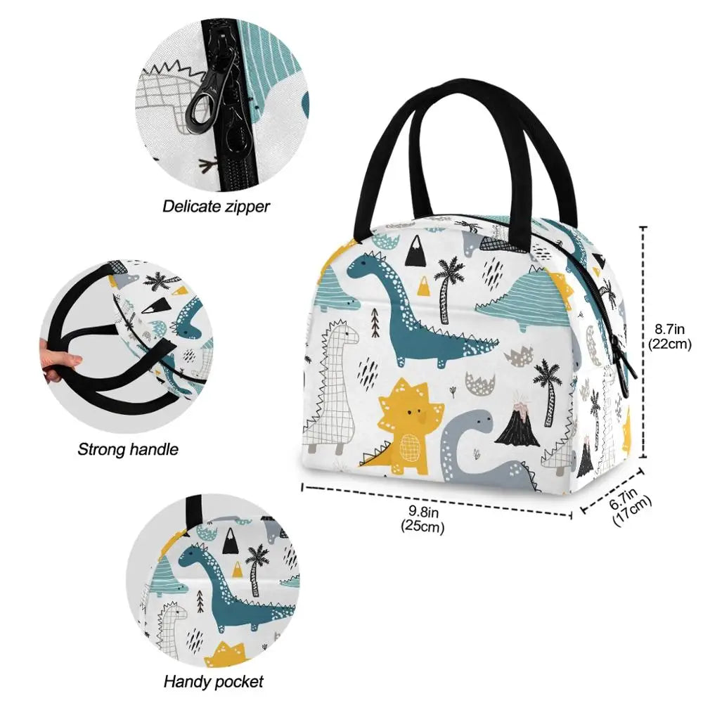 Dinosaur Girls Insulated Lunch Bag - Portable Cooler Tote Box