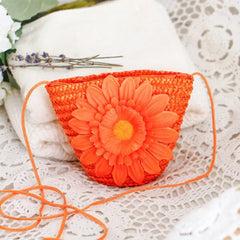 Japanese Flower Straw Bag Mini Messenger Woven Bag Shoulder Women's Purse