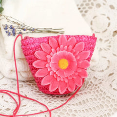 Japanese Flower Straw Bag Mini Messenger Woven Bag Shoulder Women's Purse