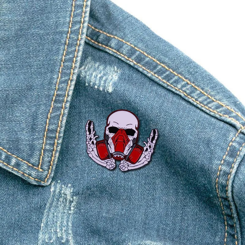 Skeleton Enamel Pin Punk Skull Gothic Halloween Brooch Lapel Pins