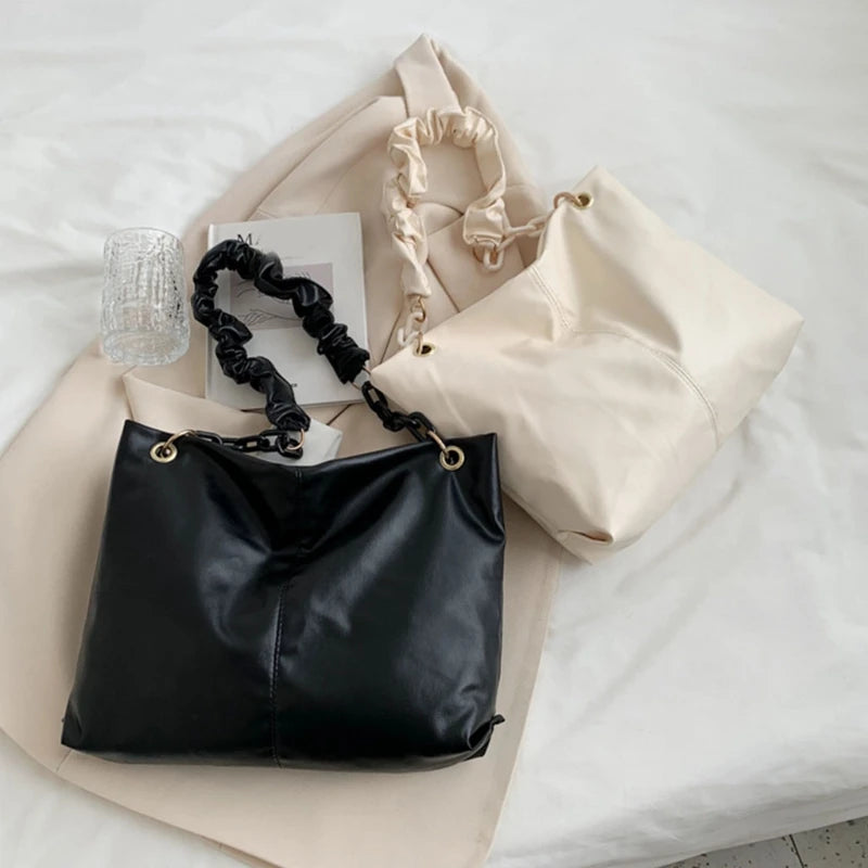 D0LF Women's Chain Shoulder Bag PU Leather Underarm Bag