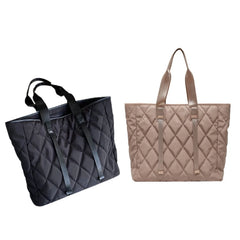 D0LF Women Large Capacity Nylon Tote Bag Quilted Solid Work Shoulder Handbag