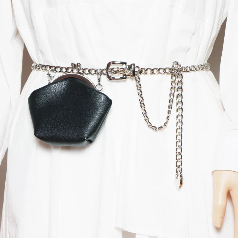 Geometric Chain Belt Bag Motorcycle Fanny Pack Women Waist Bag Kidney