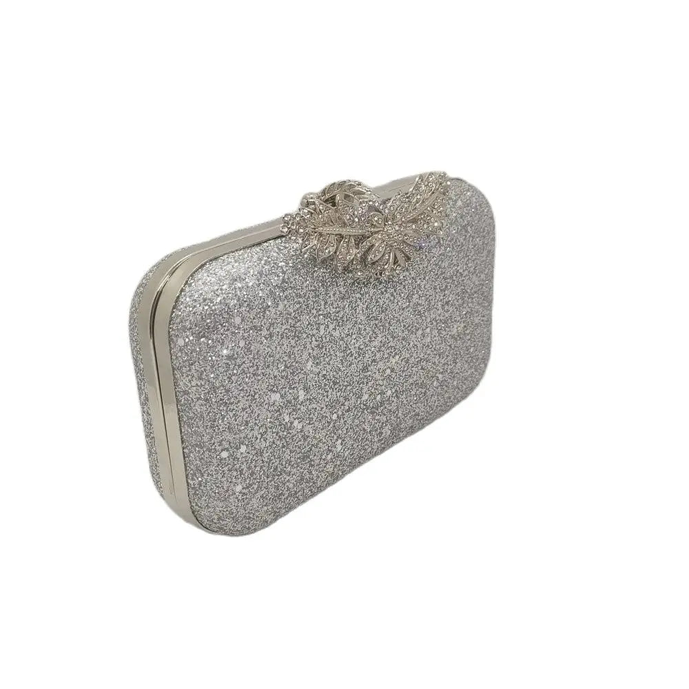 Silver Wedding Clutch Bag Diamond Flower Lock Shoulder Bag