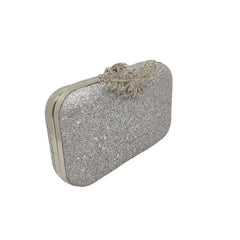 Silver Wedding Clutch Bag Diamond Flower Lock Shoulder Bag