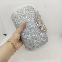 Silver Wedding Clutch Bag Diamond Flower Lock Shoulder Bag