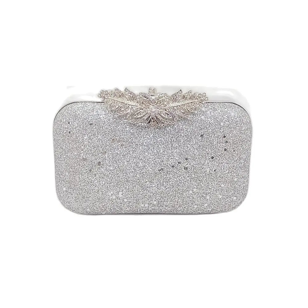 Silver Wedding Clutch Bag Diamond Flower Lock Shoulder Bag