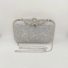 Silver Wedding Clutch Bag Diamond Flower Lock Shoulder Bag