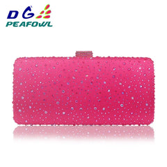 Pink Crystal Diamond Bridal Wedding Clutch with Chain Handbag