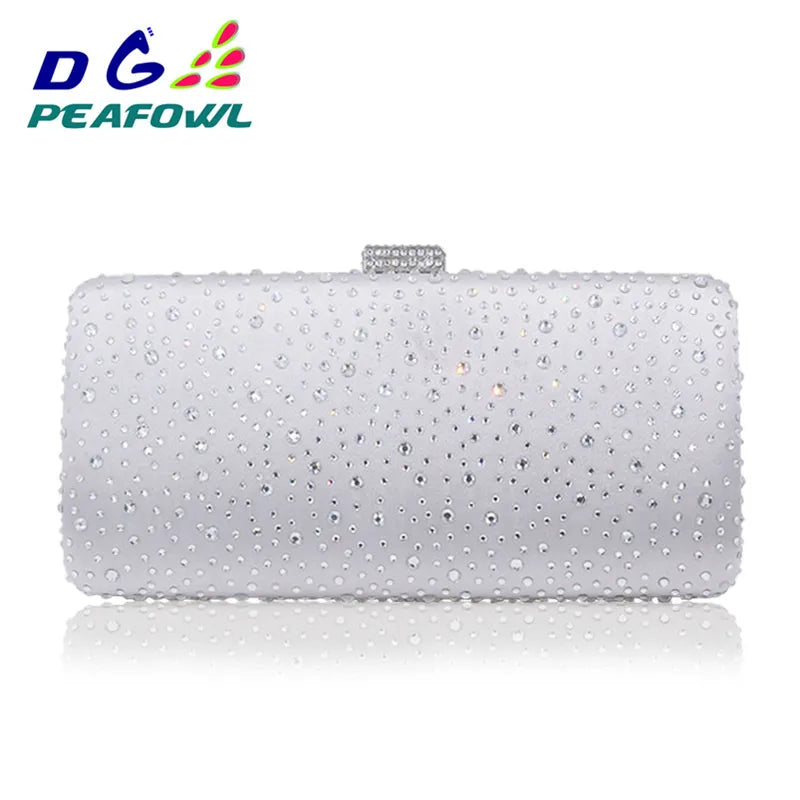 Pink Crystal Diamond Bridal Wedding Clutch with Chain Handbag