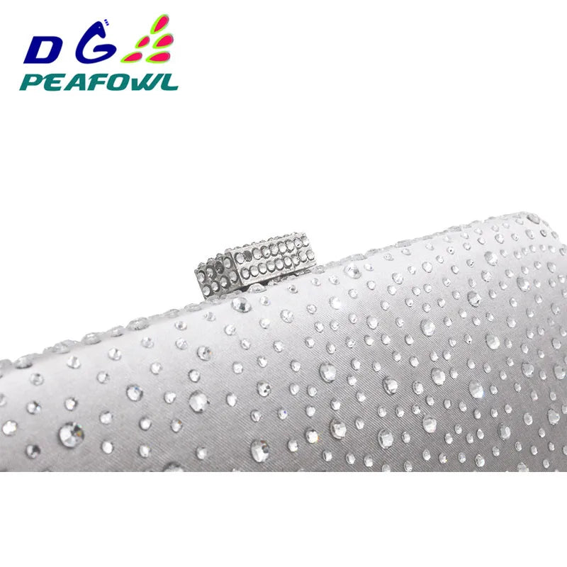 Pink Crystal Diamond Bridal Wedding Clutch with Chain Handbag