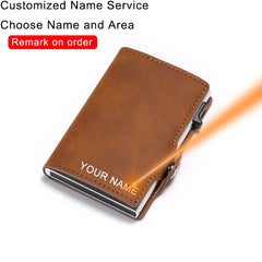 Mens Metal Anti-theft Short Leather Wallet