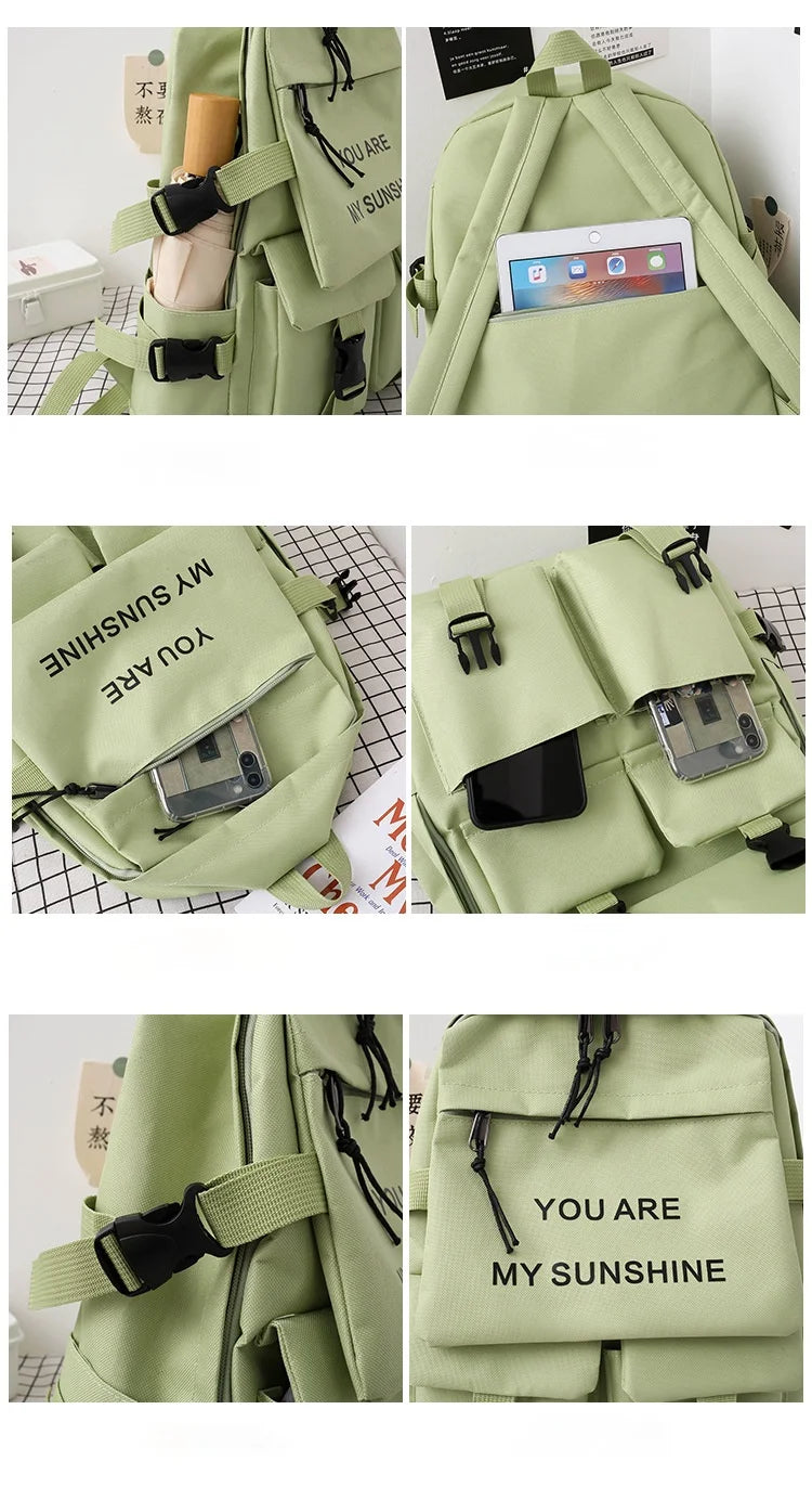 DIGERUI 5-Piece Set Schoolbags for Girls Women Canvas Travel Backpack