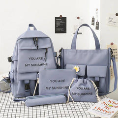 DIGERUI 5-Piece Set Schoolbags for Girls Women Canvas Travel Backpack